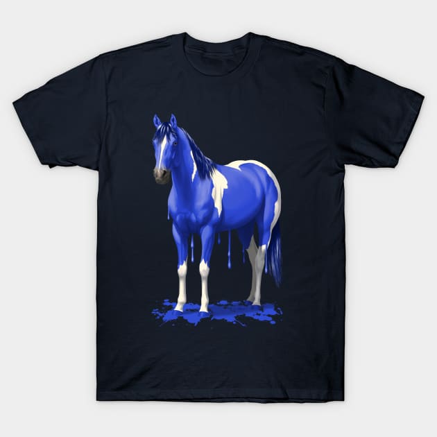 Bright Royal Blue Pinto Wet Paint Horse T-Shirt by csforest